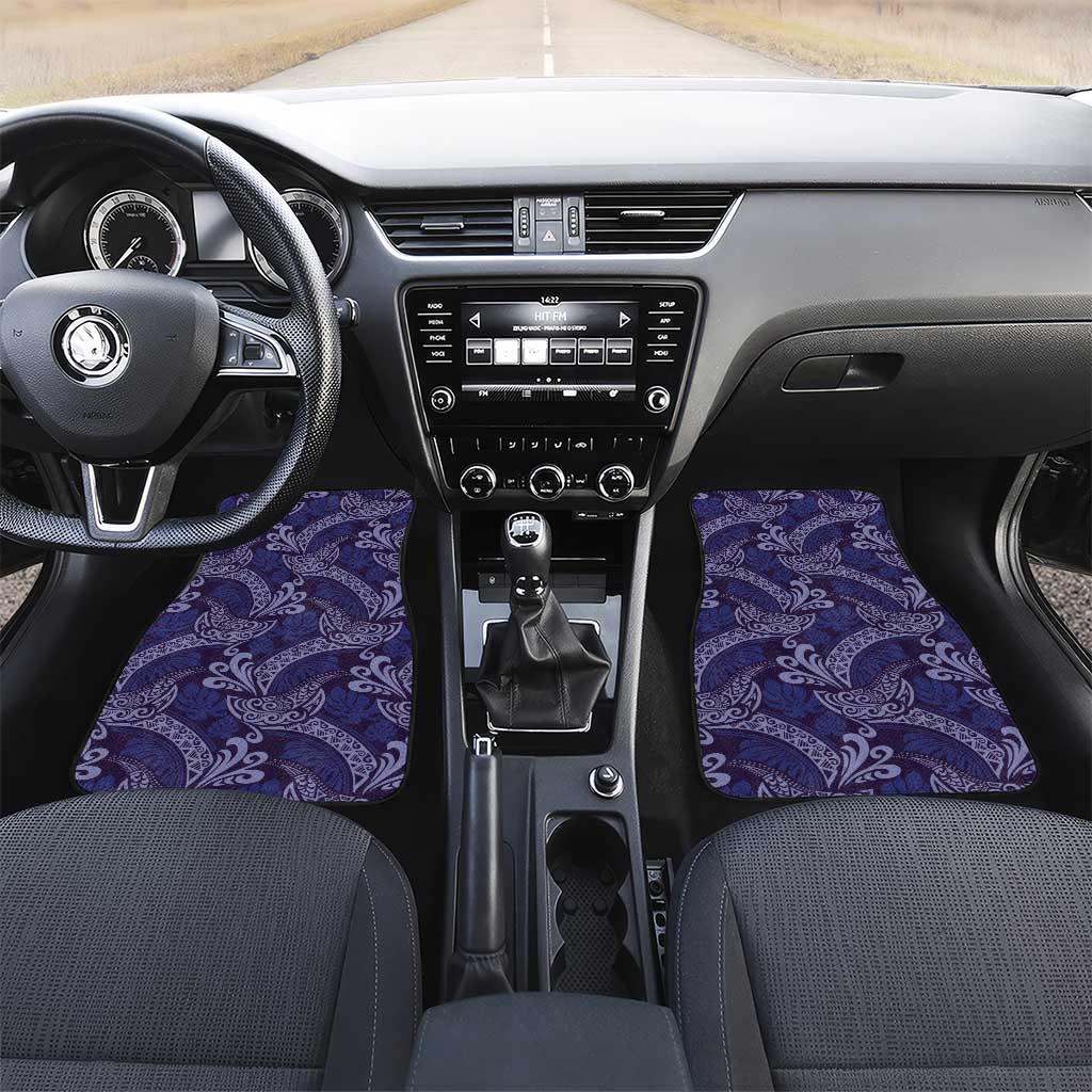 Deep Blue Monstera Car Mats Polynesian Tribal Pattern - Polynesian Pride