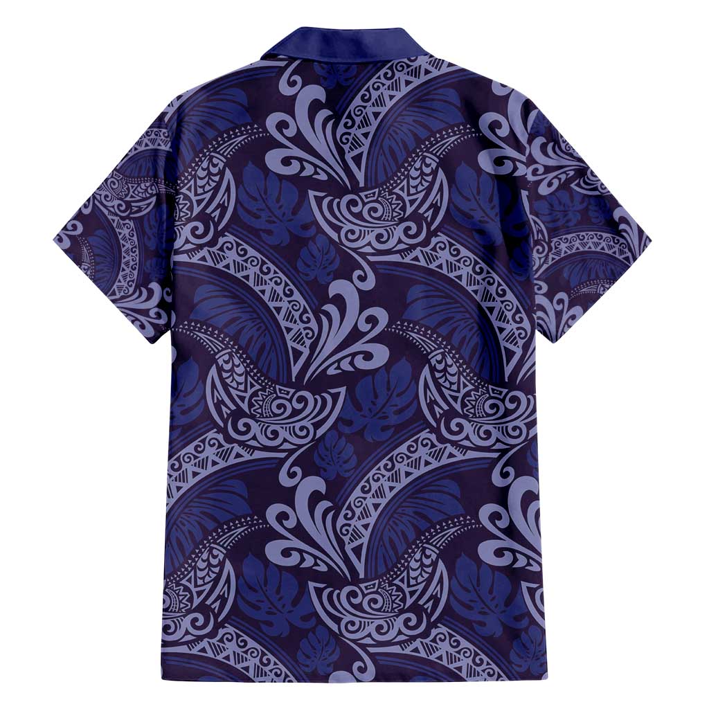 Deep Blue Monstera Family Matching Long Sleeve Bodycon Dress and Hawaiian Shirt Polynesian Tribal Pattern LT01 - Polynesian Pride