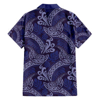 Deep Blue Monstera Family Matching Long Sleeve Bodycon Dress and Hawaiian Shirt Polynesian Tribal Pattern LT01 - Polynesian Pride