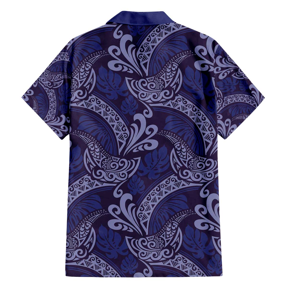 Deep Blue Monstera Family Matching Off The Shoulder Long Sleeve Dress and Hawaiian Shirt Polynesian Tribal Pattern LT01 - Polynesian Pride