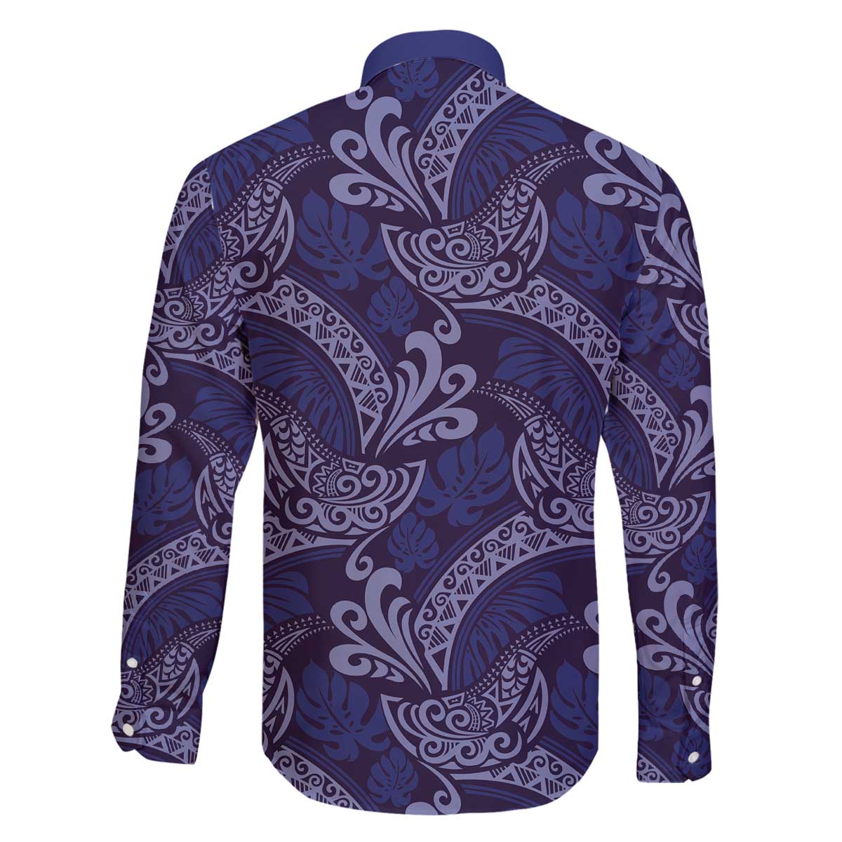 Deep Blue Monstera Family Matching Off The Shoulder Long Sleeve Dress and Hawaiian Shirt Polynesian Tribal Pattern LT01 - Polynesian Pride