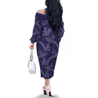 Deep Blue Monstera Family Matching Off The Shoulder Long Sleeve Dress and Hawaiian Shirt Polynesian Tribal Pattern LT01 - Polynesian Pride