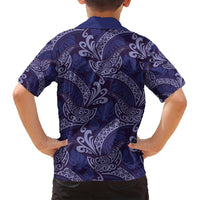 Deep Blue Monstera Family Matching Off Shoulder Short Dress and Hawaiian Shirt Polynesian Tribal Pattern - Polynesian Pride