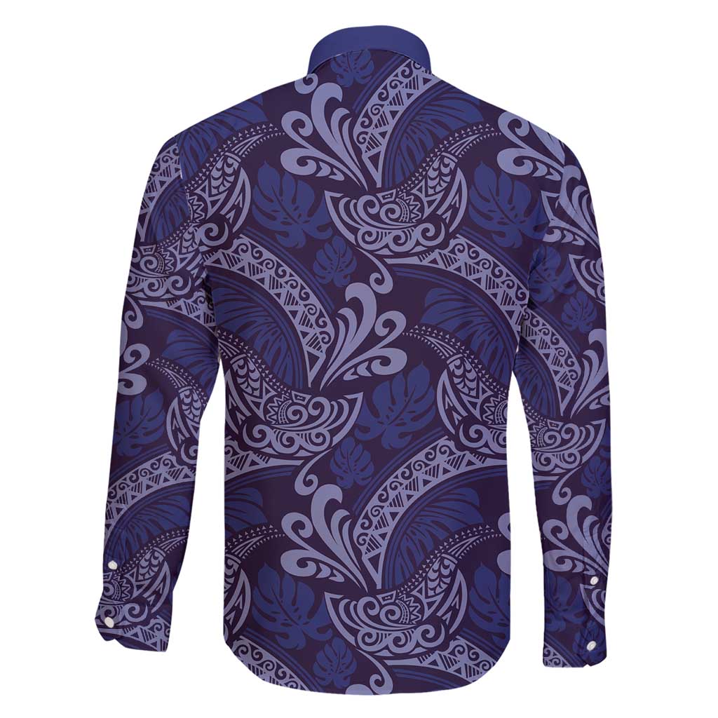 Deep Blue Monstera Family Matching Short Sleeve Bodycon Dress and Hawaiian Shirt Polynesian Tribal Pattern LT01 - Polynesian Pride