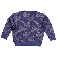 Deep Blue Monstera Kid Ugly Christmas Sweater Polynesian Tribal Pattern - Polynesian Pride