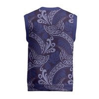 Deep Blue Monstera Christmas Knitted V-Neck Vest Polynesian Tribal Pattern - Polynesian Pride