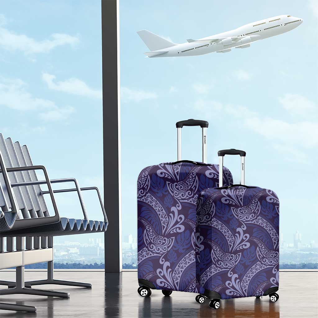Deep Blue Monstera Luggage Cover Polynesian Tribal Pattern - Polynesian Pride