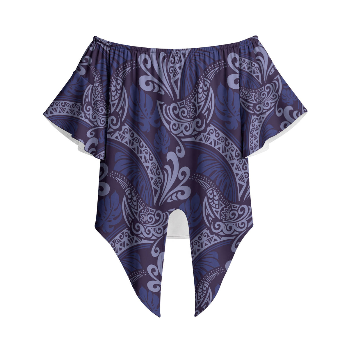 Deep Blue Monstera Off Shoulder Wrap Waist Top Polynesian Tribal Pattern LT01 Blue - Polynesian Pride