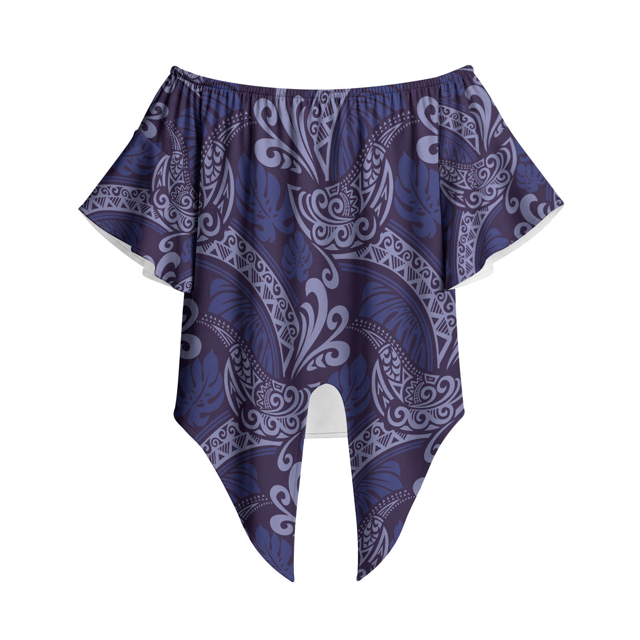 Deep Blue Monstera Off Shoulder Wrap Waist Top Polynesian Tribal Pattern LT01 Blue - Polynesian Pride