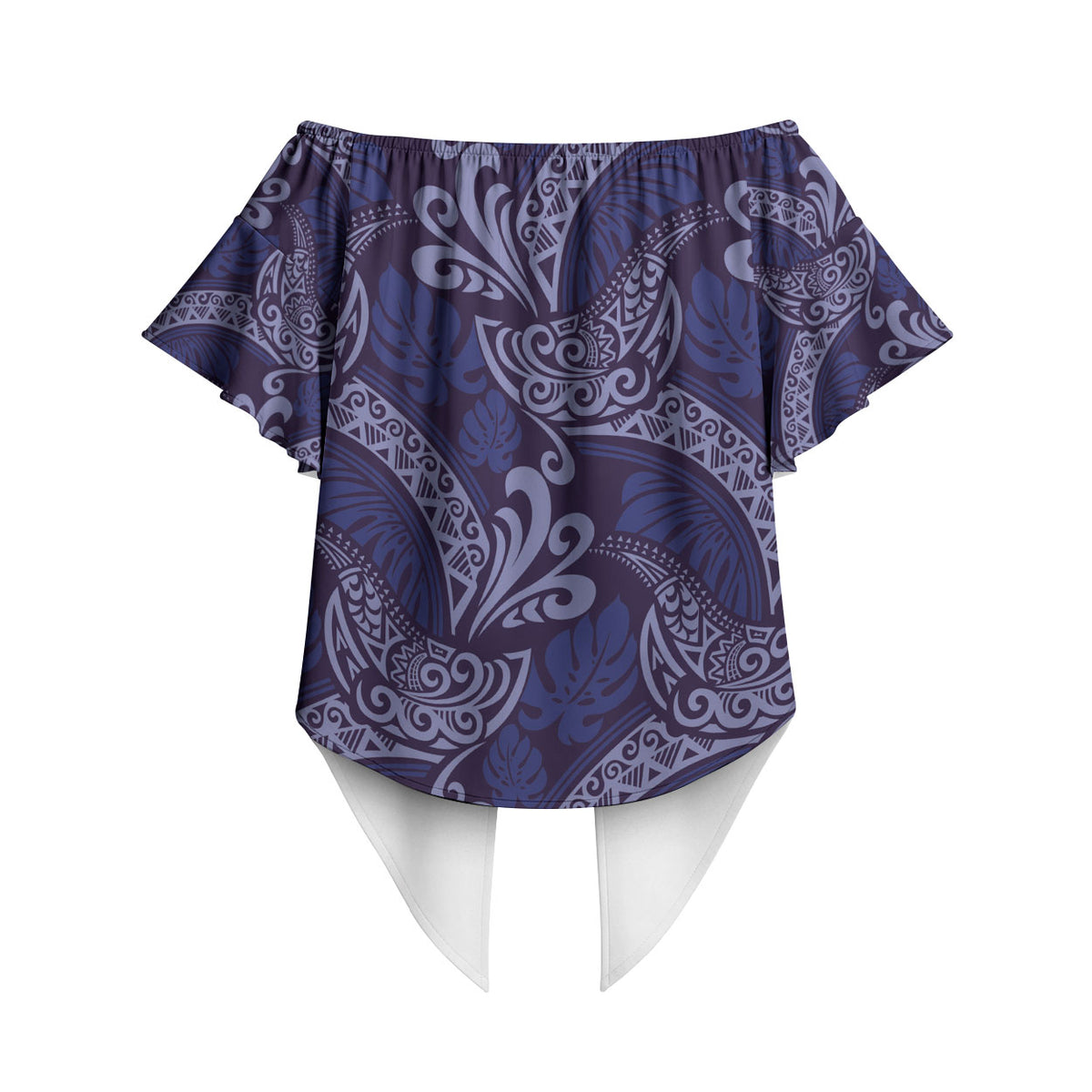 Deep Blue Monstera Off Shoulder Wrap Waist Top Polynesian Tribal Pattern LT01 - Polynesian Pride