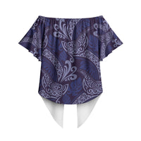 Deep Blue Monstera Off Shoulder Wrap Waist Top Polynesian Tribal Pattern LT01 - Polynesian Pride