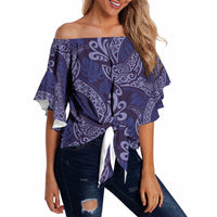Deep Blue Monstera Off Shoulder Wrap Waist Top Polynesian Tribal Pattern LT01 - Polynesian Pride