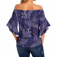 Deep Blue Monstera Off Shoulder Wrap Waist Top Polynesian Tribal Pattern LT01 - Polynesian Pride