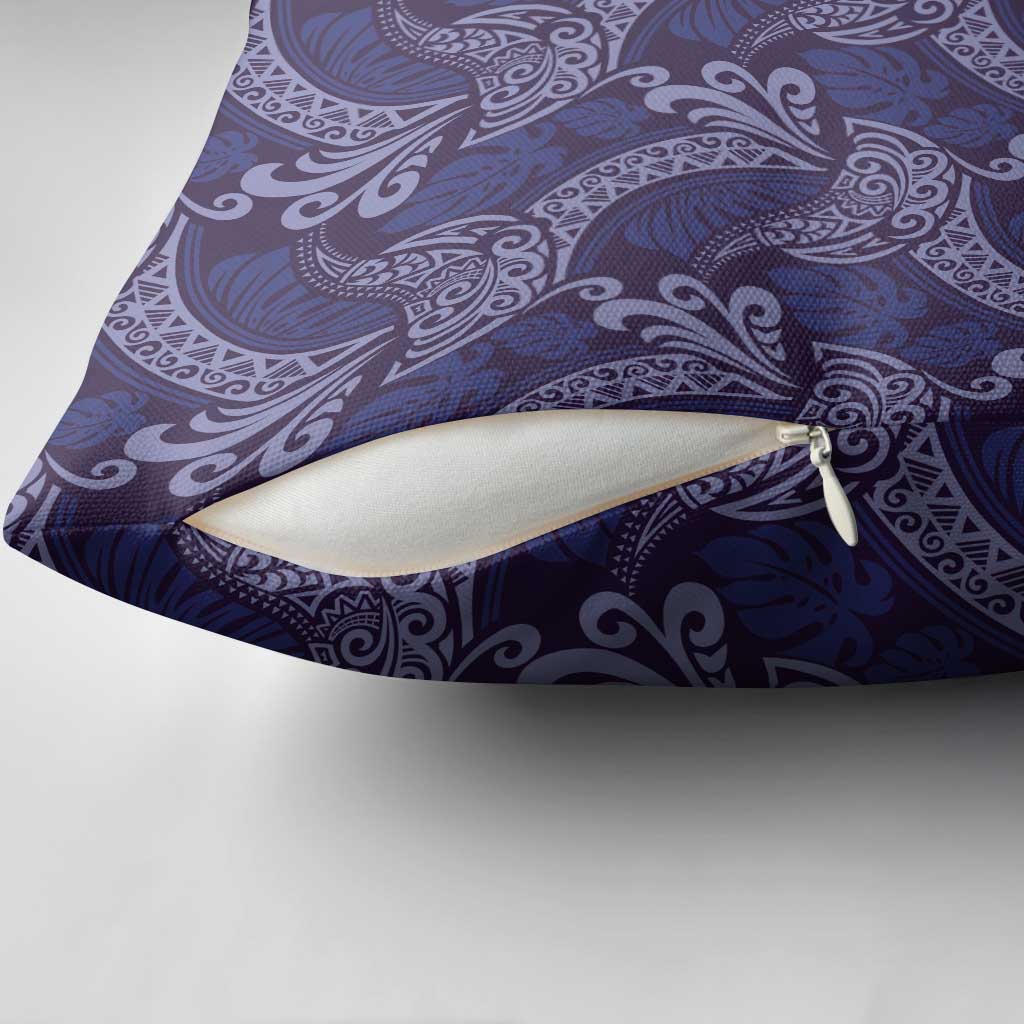 Deep Blue Monstera Pillow Cover Polynesian Tribal Pattern - Polynesian Pride
