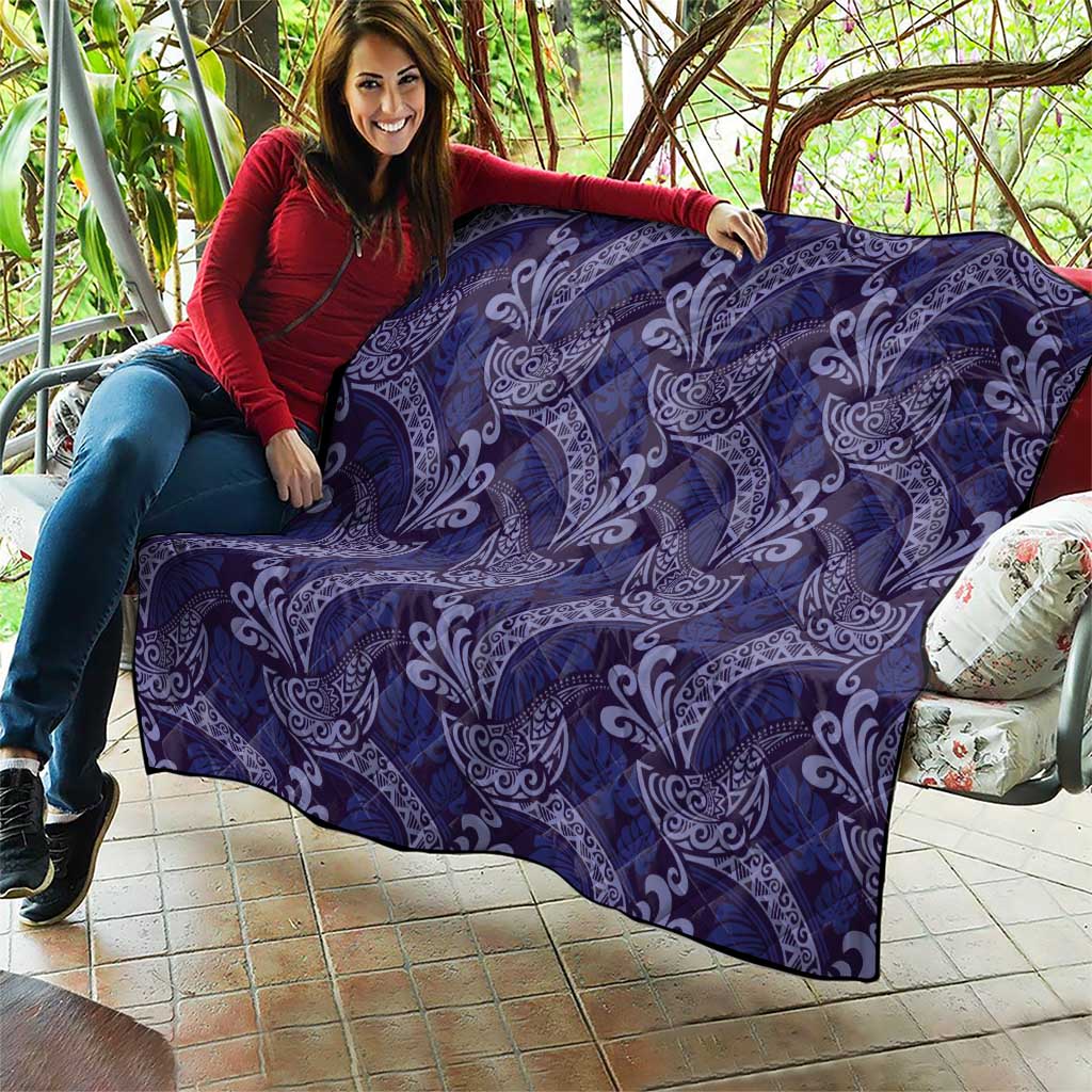 Deep Blue Monstera Quilt Polynesian Tribal Pattern - Polynesian Pride