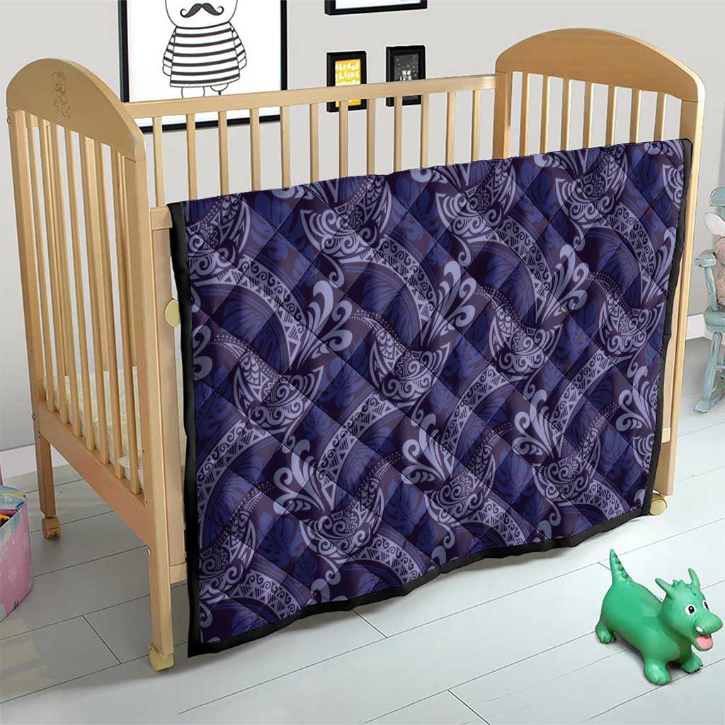 Deep Blue Monstera Quilt Polynesian Tribal Pattern - Polynesian Pride