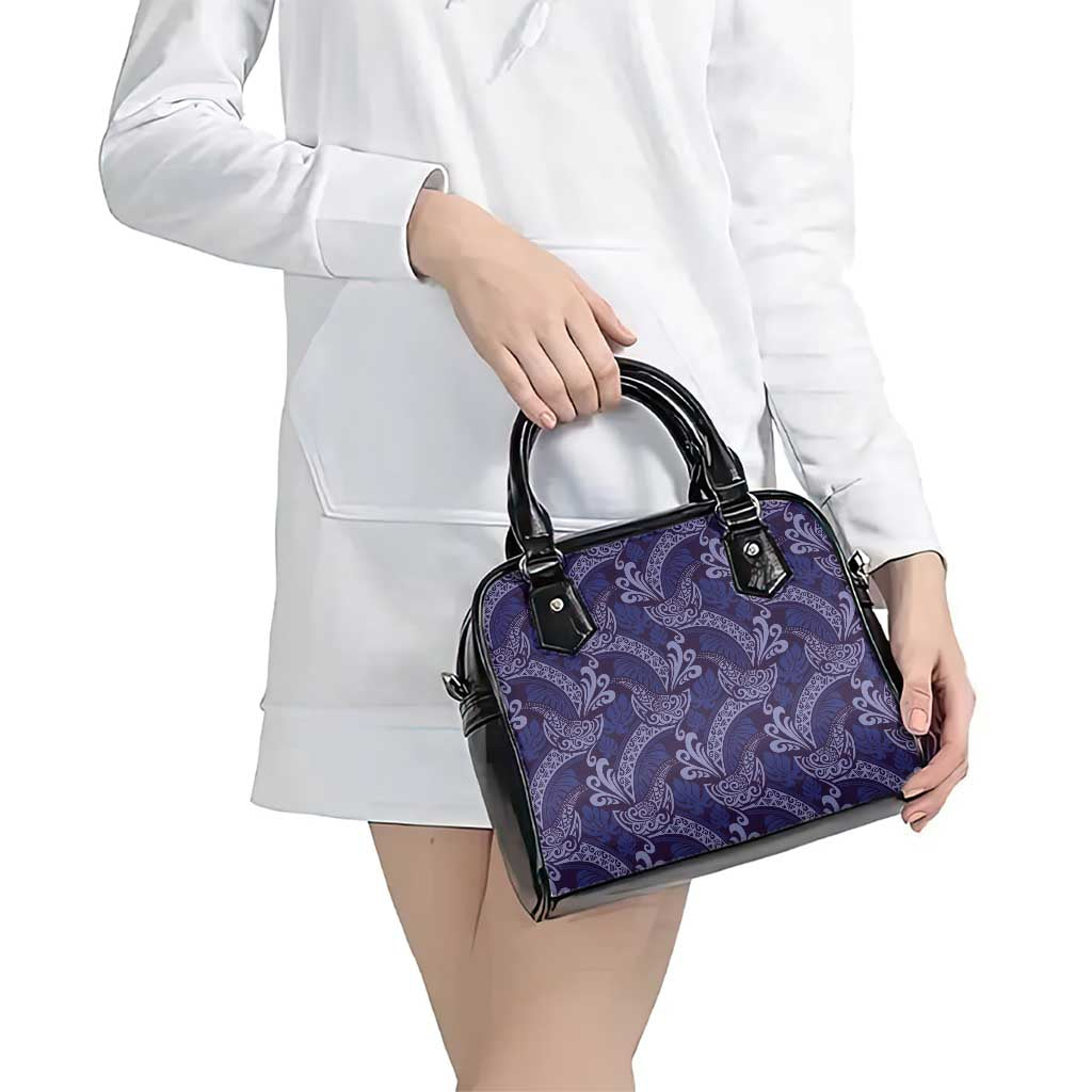 Deep Blue Monstera Shoulder Handbag Polynesian Tribal Pattern - Polynesian Pride