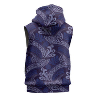 Deep Blue Monstera Sleeveless Zip Hoodie Polynesian Tribal Pattern - Polynesian Pride