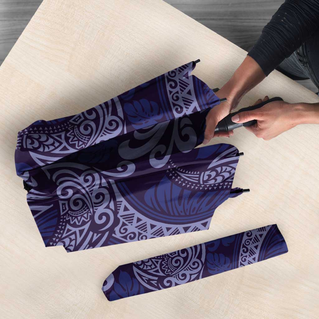 Deep Blue Monstera Umbrella Polynesian Tribal Pattern - Polynesian Pride