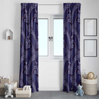 Deep Blue Monstera Window Curtain Polynesian Tribal Pattern - Polynesian Pride