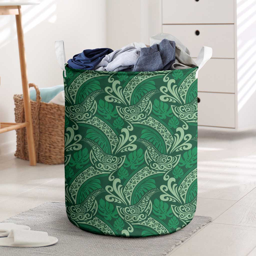 Forest Green Monstera Laundry Basket Polynesian Tribal Pattern LT01 Green - Polynesian Pride