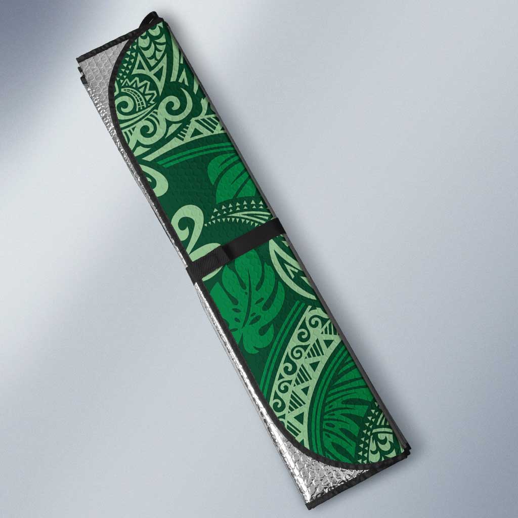 Forest Green Monstera Auto Sun Shade Polynesian Tribal Pattern - Polynesian Pride
