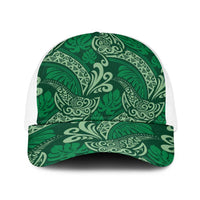 Forest Green Monstera Baseball Net Cap Polynesian Tribal Pattern - Polynesian Pride