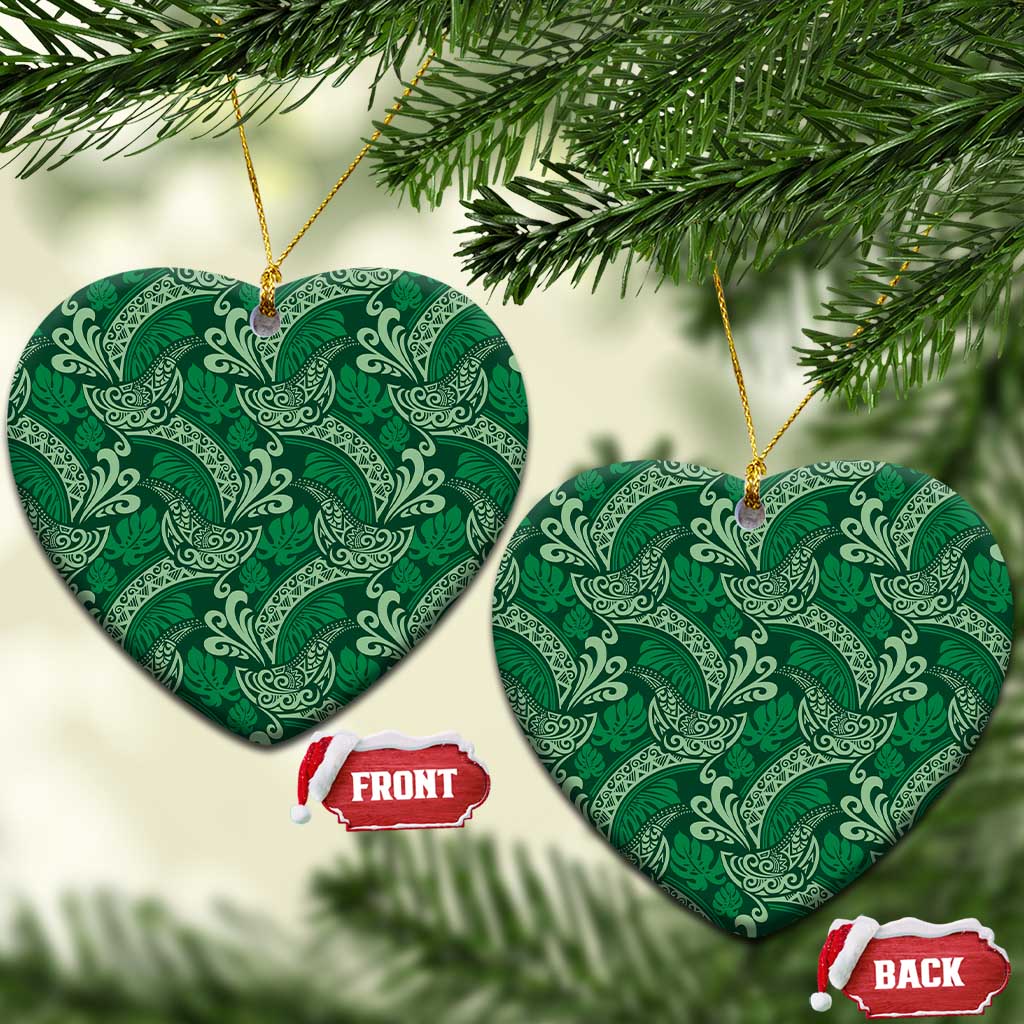 Forest Green Monstera Ceramic Ornament Polynesian Tribal Pattern - Polynesian Pride