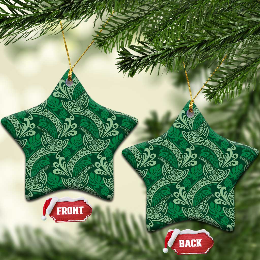 Forest Green Monstera Ceramic Ornament Polynesian Tribal Pattern - Polynesian Pride
