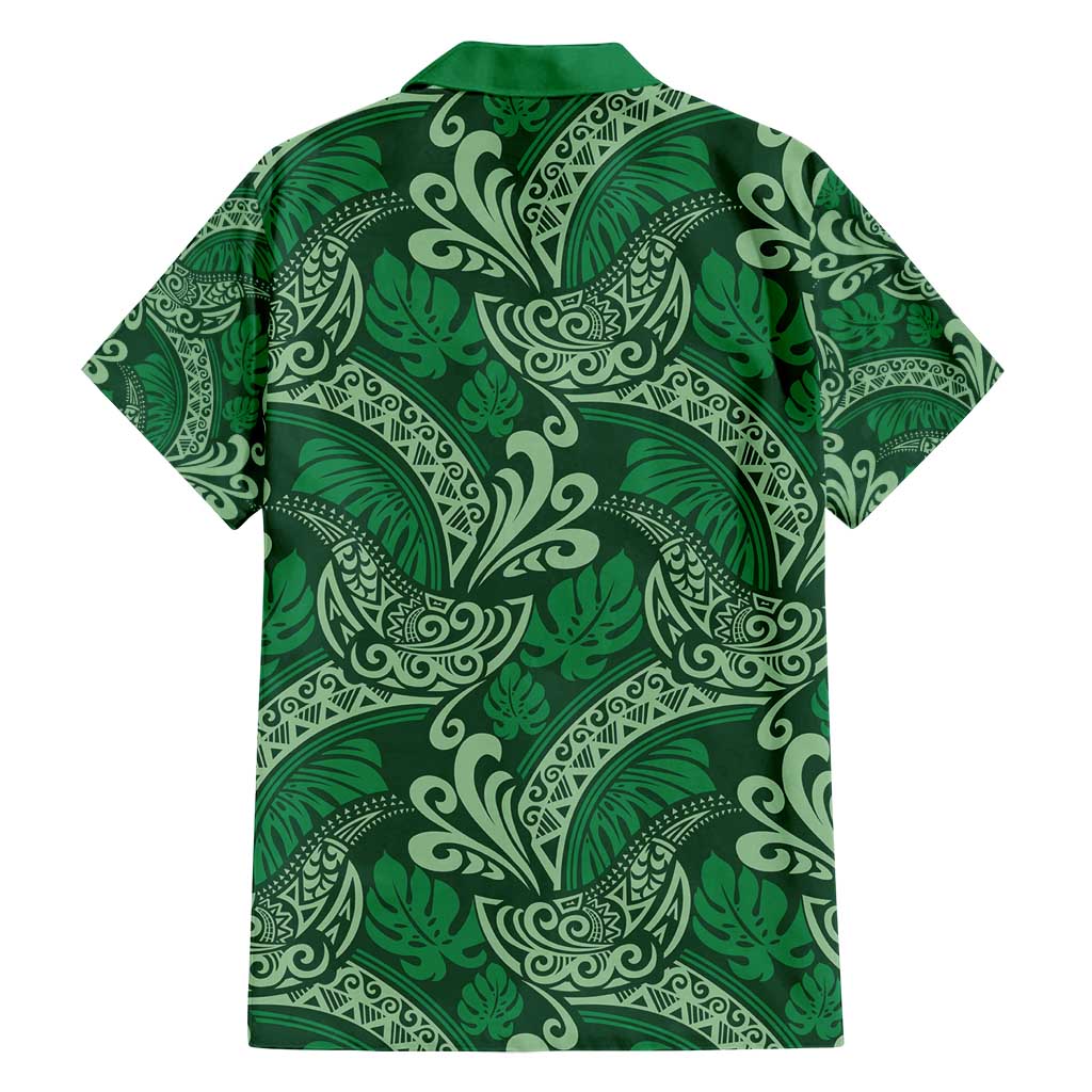 Forest Green Monstera Family Matching Long Sleeve Bodycon Dress and Hawaiian Shirt Polynesian Tribal Pattern LT01 - Polynesian Pride