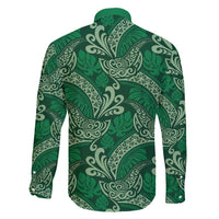 Forest Green Monstera Family Matching Long Sleeve Bodycon Dress and Hawaiian Shirt Polynesian Tribal Pattern LT01 - Polynesian Pride
