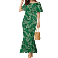 Forest Green Monstera Family Matching Mermaid Dress and Hawaiian Shirt Polynesian Tribal Pattern LT01 Mom's Dress Green - Polynesian Pride