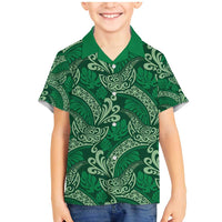Forest Green Monstera Family Matching Mermaid Dress and Hawaiian Shirt Polynesian Tribal Pattern LT01 Son's Shirt Green - Polynesian Pride