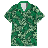 Forest Green Monstera Family Matching Off The Shoulder Long Sleeve Dress and Hawaiian Shirt Polynesian Tribal Pattern LT01 Dad's Shirt - Short Sleeve Green - Polynesian Pride