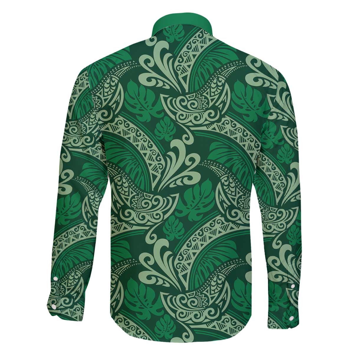 Forest Green Monstera Family Matching Off The Shoulder Long Sleeve Dress and Hawaiian Shirt Polynesian Tribal Pattern LT01 - Polynesian Pride