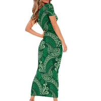 Forest Green Monstera Family Matching Short Sleeve Bodycon Dress and Hawaiian Shirt Polynesian Tribal Pattern LT01 - Polynesian Pride