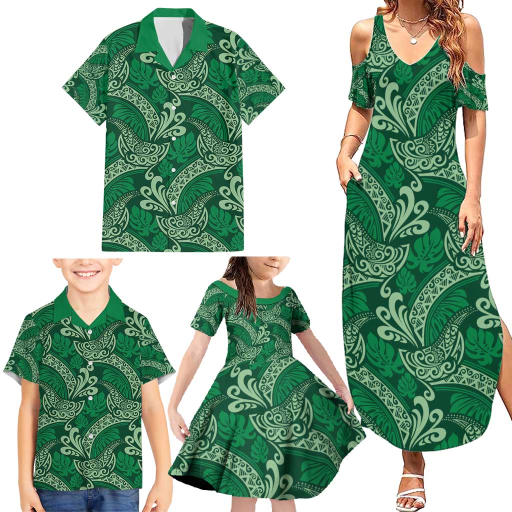 Forest Green Monstera Family Matching Summer Maxi Dress and Hawaiian Shirt Polynesian Tribal Pattern LT01 - Polynesian Pride