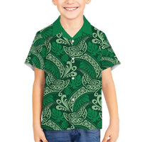 Forest Green Monstera Family Matching Summer Maxi Dress and Hawaiian Shirt Polynesian Tribal Pattern LT01 Son's Shirt Green - Polynesian Pride