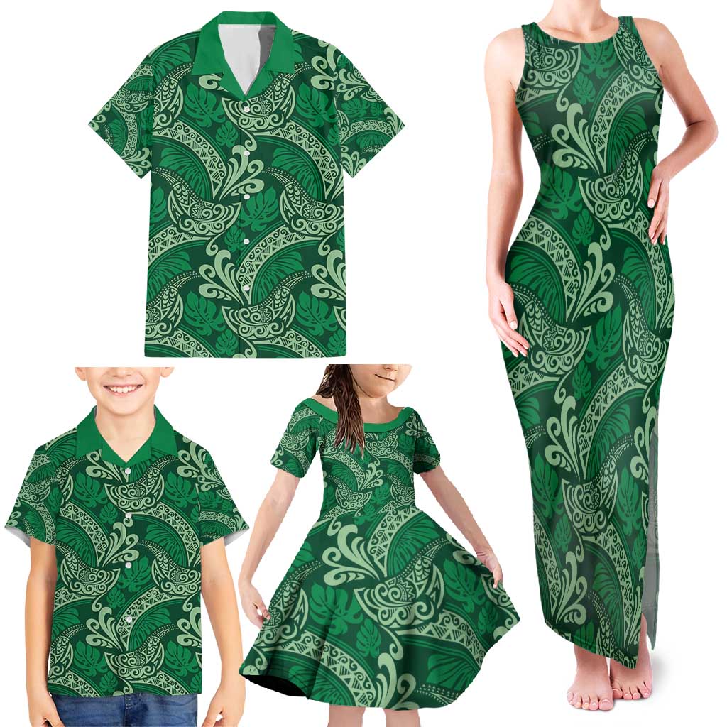 Forest Green Monstera Family Matching Tank Maxi Dress and Hawaiian Shirt Polynesian Tribal Pattern LT01 - Polynesian Pride
