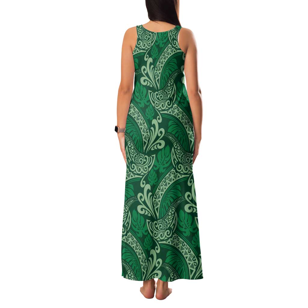 Forest Green Monstera Family Matching Tank Maxi Dress and Hawaiian Shirt Polynesian Tribal Pattern LT01 - Polynesian Pride