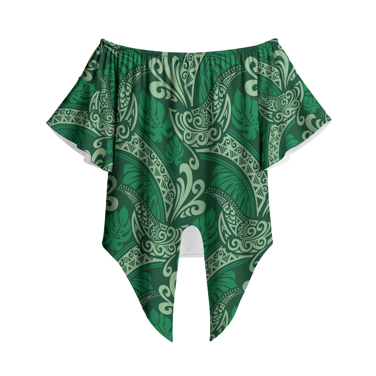 Forest Green Monstera Off Shoulder Wrap Waist Top Polynesian Tribal Pattern LT01 Green - Polynesian Pride
