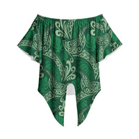 Forest Green Monstera Off Shoulder Wrap Waist Top Polynesian Tribal Pattern LT01 Green - Polynesian Pride