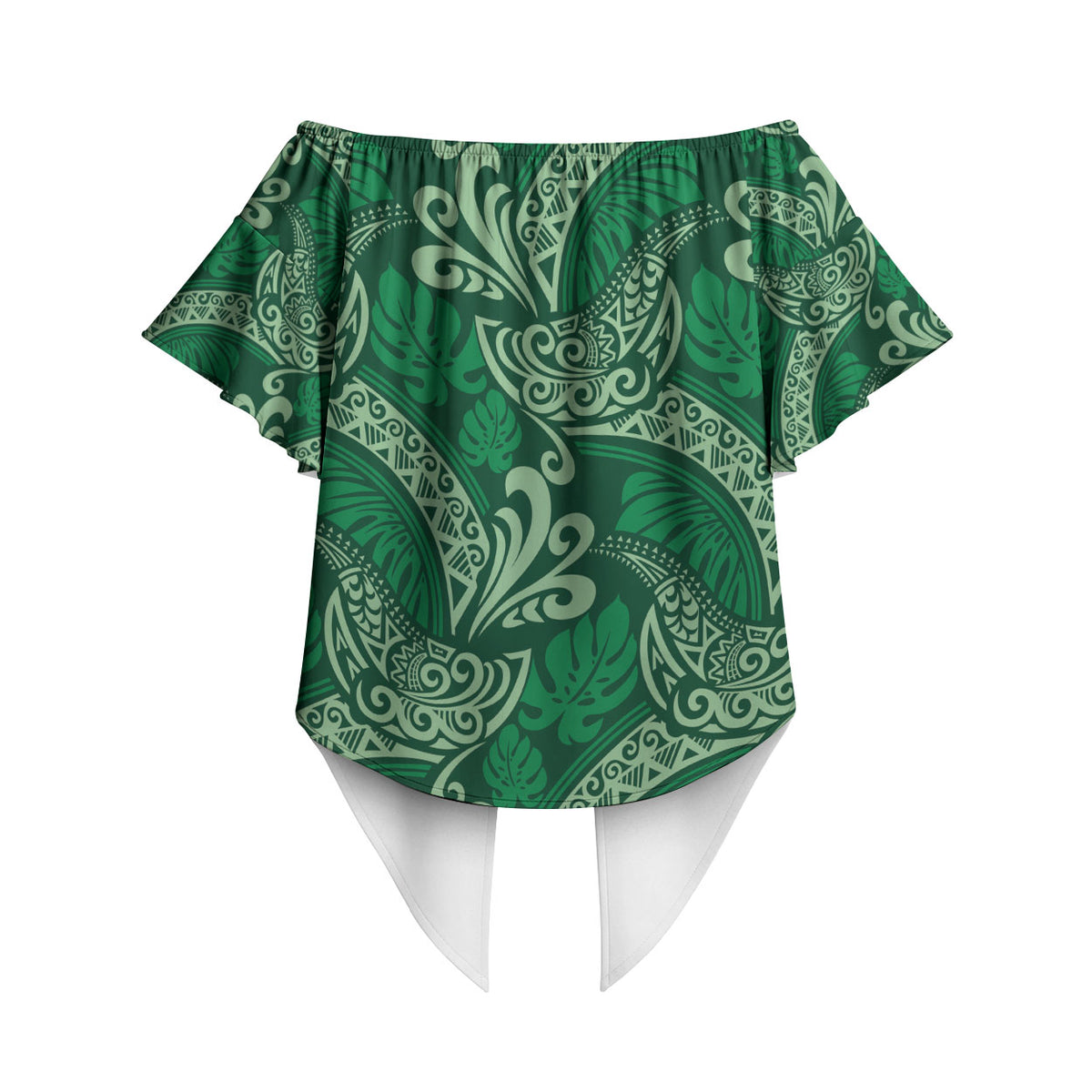 Forest Green Monstera Off Shoulder Wrap Waist Top Polynesian Tribal Pattern LT01 - Polynesian Pride