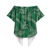 Forest Green Monstera Off Shoulder Wrap Waist Top Polynesian Tribal Pattern LT01 - Polynesian Pride