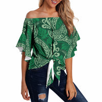 Forest Green Monstera Off Shoulder Wrap Waist Top Polynesian Tribal Pattern LT01 - Polynesian Pride