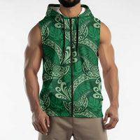 Forest Green Monstera Sleeveless Zip Hoodie Polynesian Tribal Pattern LT01 - Polynesian Pride