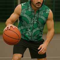 Forest Green Monstera Sleeveless Zip Hoodie Polynesian Tribal Pattern LT01 - Polynesian Pride