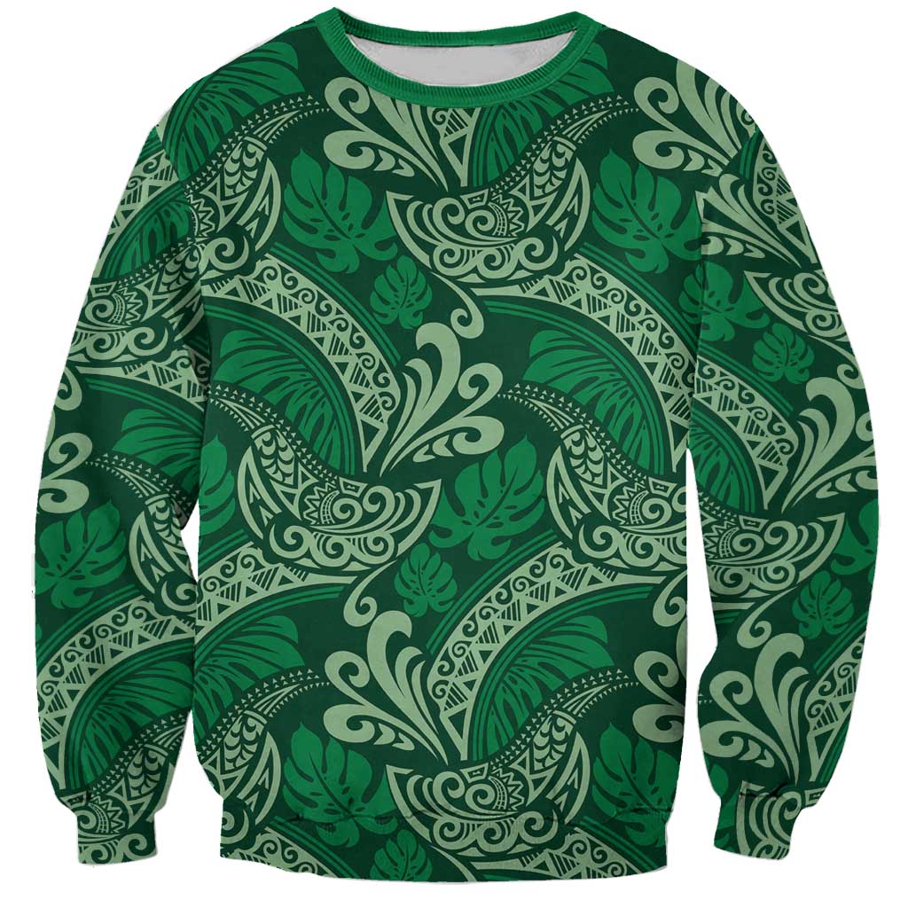 Forest Green Monstera Sweatshirt Polynesian Tribal Pattern LT01 Unisex Green - Polynesian Pride