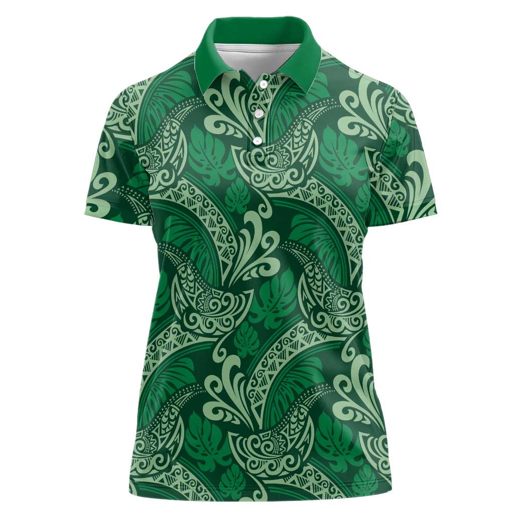 Forest Green Monstera Women Polo Shirt Polynesian Tribal Pattern LT01 Female Green - Polynesian Pride