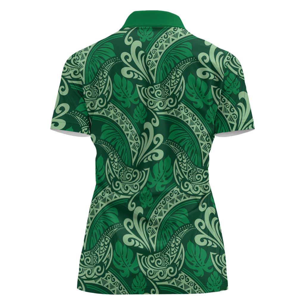 Forest Green Monstera Women Polo Shirt Polynesian Tribal Pattern LT01 - Polynesian Pride